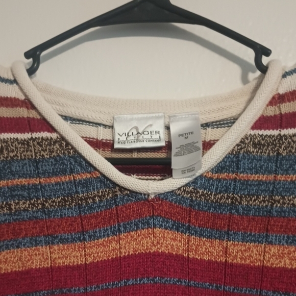 Vintage‎ Villager Knit Sweater Women's Size Petite Medium Striped Multicolor Y2K - Picture 3 of 7
